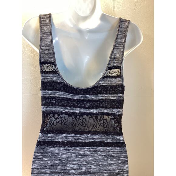 Free People Hazy Daze Gray Black Sheer Lace Sexy Knit Maxi Dress w Slits S NWOT - Picture 9 of 9